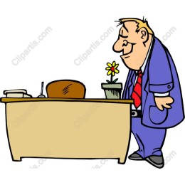 Cheerful Businessman with Flower Desk