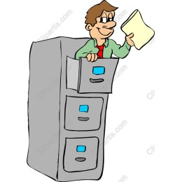 Cheerful Office Worker with Filing Cabinet