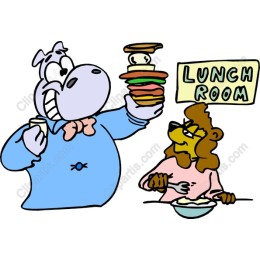 Playful Hippo and Lion Lunchroom