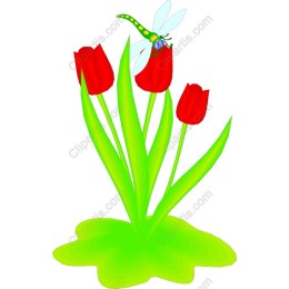 Red Tulips and Dragonfly