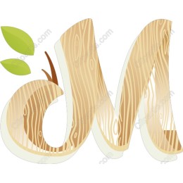 Wooden Letter M with Leaves