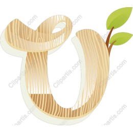 Organic Wooden Letter U with Leaves