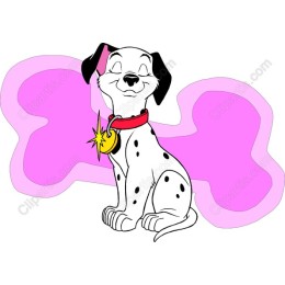 Playful Dalmatian with Pink Bone Background