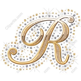 R Letter Decorative - Golden Elegance with Rhinestone Accents
