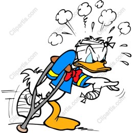 Humorous Cartoon Duck on Crutches