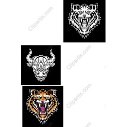 Fierce Animal Heads Set: Wolf, Bull, and Tiger