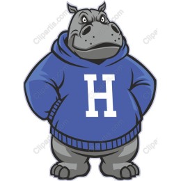 Hippo Mascot in Blue Hoodie