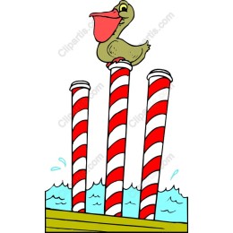 Playful Duck on Striped Pillars