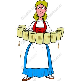 Cheerful Woman with Mugs