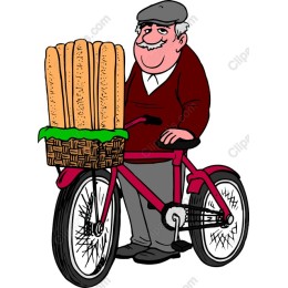 Cheerful Elderly Man with Baguettes Bicycle