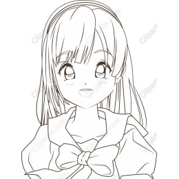 Cheerful Young Girl Line-Art
