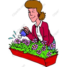 Cheerful Gardening - Woman Watering Flowers