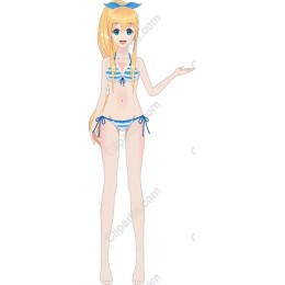 Cheerful Summer Character in Blue Striped Bikini