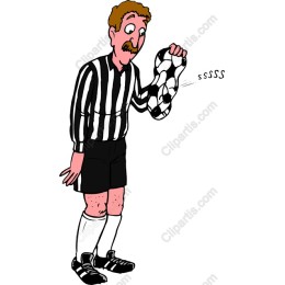 Whimsical Referee Inspecting Deflated Soccer Ball