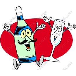 Fun & Festive Cartoon Bottle and Glass