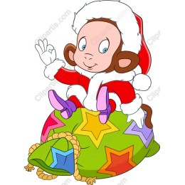 Santa Monkey with Colorful Sack