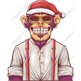 Festive Monkey in Santa Hat Clipart