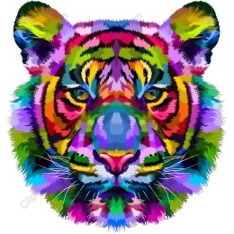 Vibrant Multicolored Tiger Head
