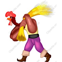 Whimsical Rooster Carrying Wheat
