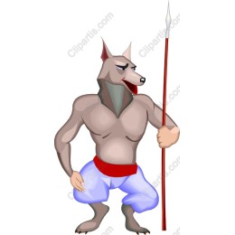 Muscular Anthropomorphic Wolf with Spear
