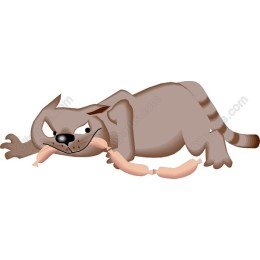 Mischievous Cat with Sausage