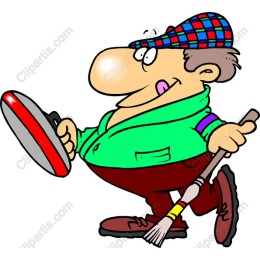 Cheerful Cartoon Curling Man