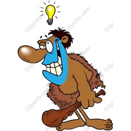 Cheerful Caveman with Light Bulb