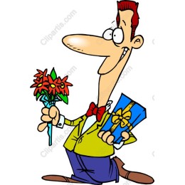 Joyful Character with Flowers and Gift Box