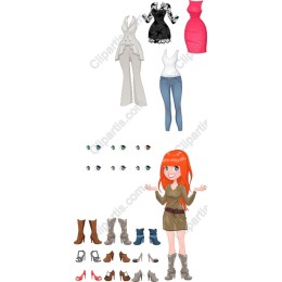 Fashionable Character with Outfits and Accessories