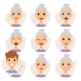 Cheerful Expressions Set: Elderly Woman & Young Man