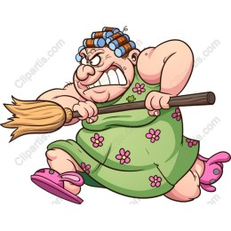 Cartoon Broom-Wielding Woman