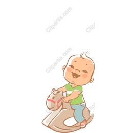 Cheerful Baby Riding Rocking Horse