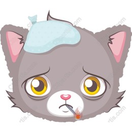 Cute Sick Cat with Thermometer and Cap