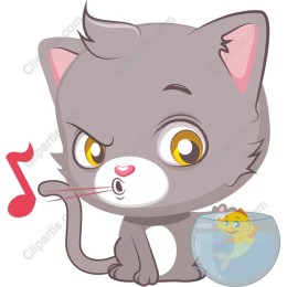 Playful Gray Kitten with Fishbowl