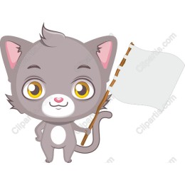 Charming Gray Kitten with Blank Flag
