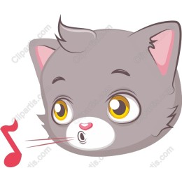 Cute Gray Cat with Musical Note