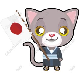 Kawaii Cat with Japanese Flag