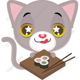 Cute Cat Enjoying Sushi