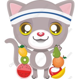 Whimsical Fitness Cat with Fruits