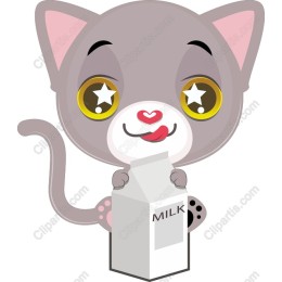 Adorable Gray Kitten Milk Cartoon