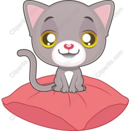 Charming Gray Cat on Pink Pillow