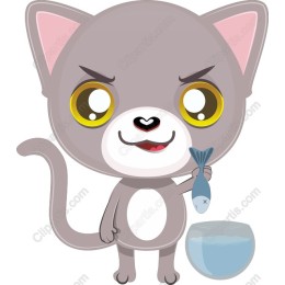 Mischievous Gray Cat With Fish