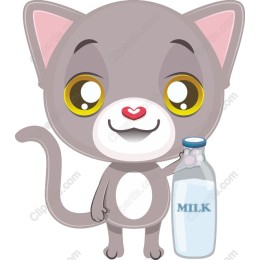 Cute Gray Cat Holding Milk