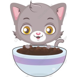 Playful Kitty with Food Bowl