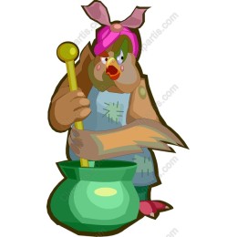 Cartoon Chicken Stirring Cauldron