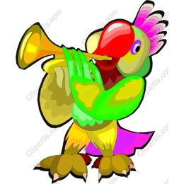 Colorful Parrot Playing Trumpet
