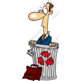 Whimsical Businessman in Recycling Bin