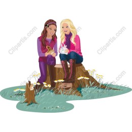 Girls' Joyful Adventure with Pets