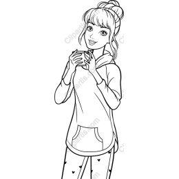 Cozy Line Art - Girl with Coffee Mug