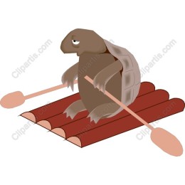 Whimsical Turtle on Bamboo Raft